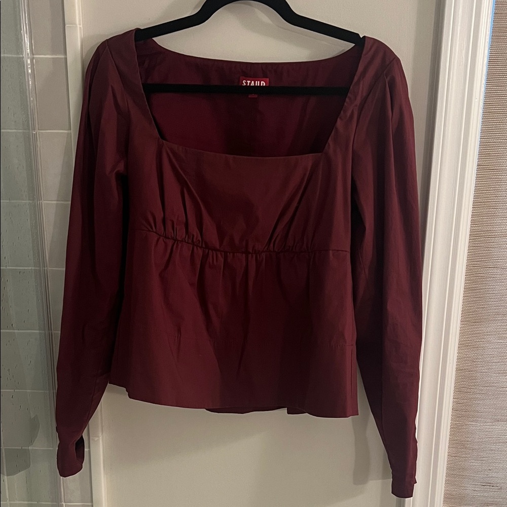 STAUD Women's Deep Red Square Neck Blouse